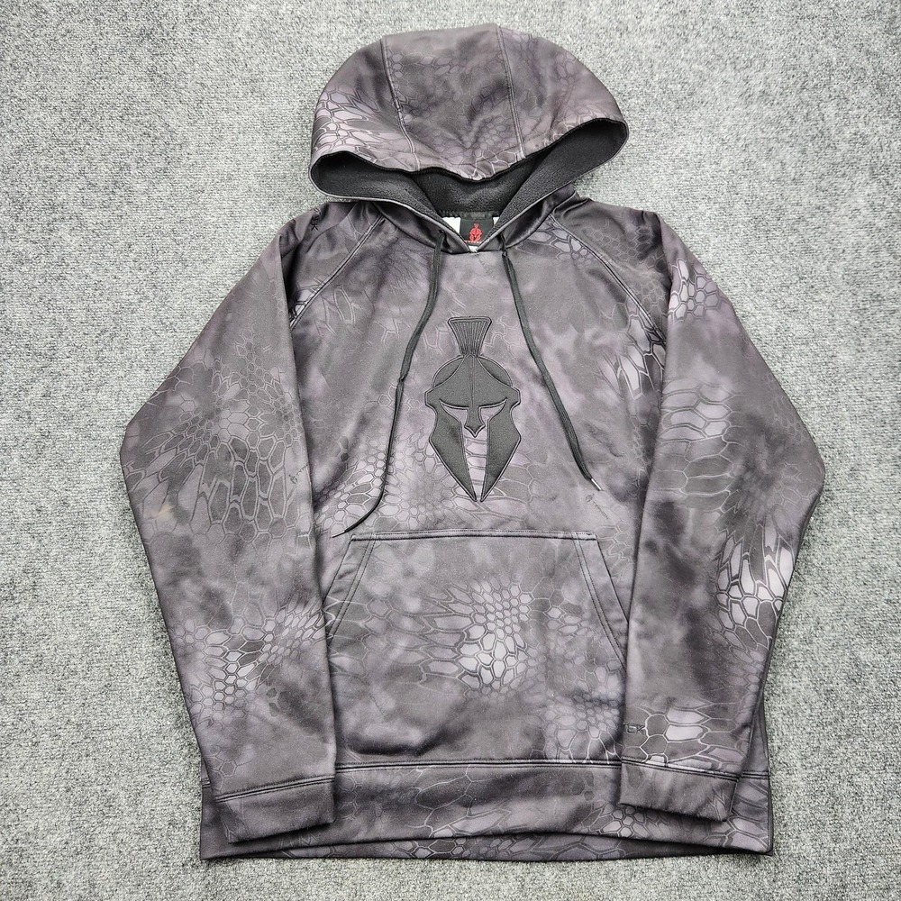 Kryptek Hoodie Mens Small‎ Gray Camo Spartan Helmet Logo Pullover Fleece